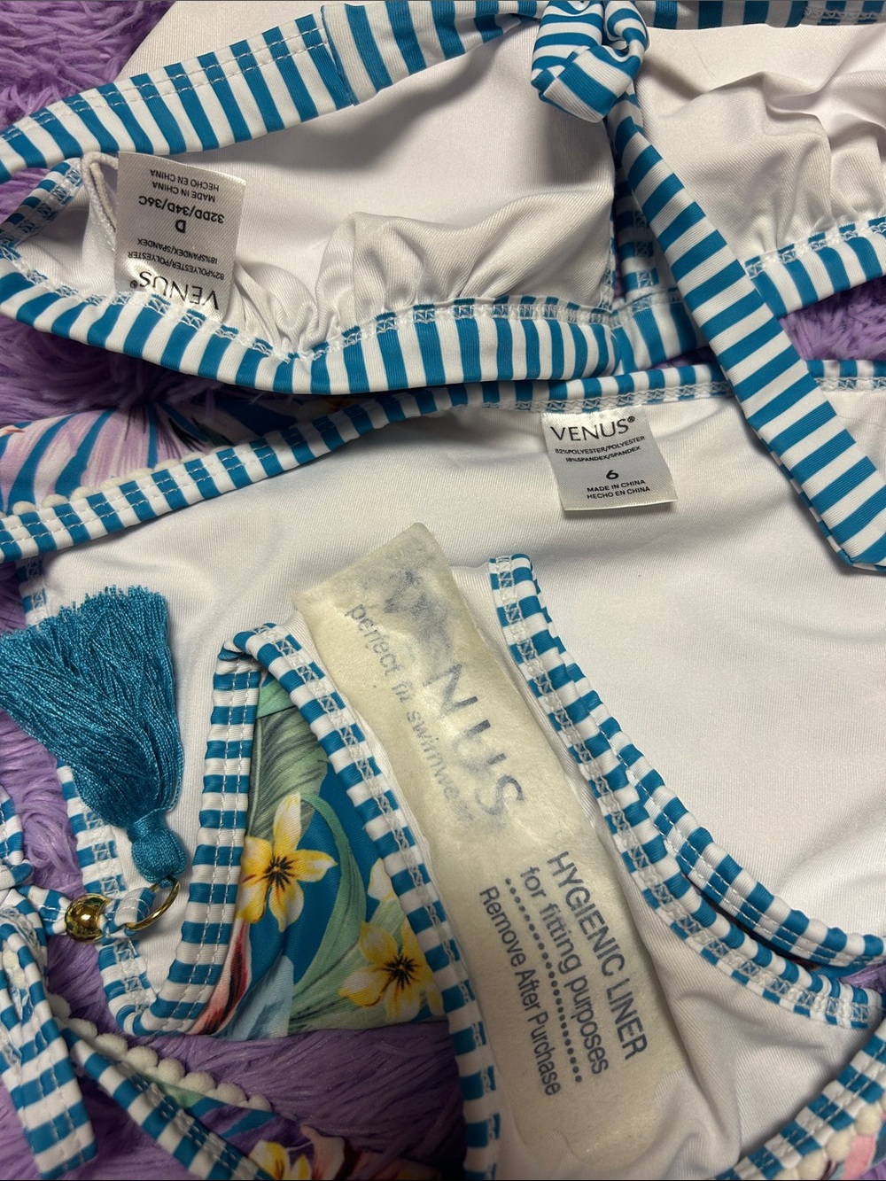 VENUS Teal Floral Stripe Tie-Side Bikini - Picture 2 of 3
